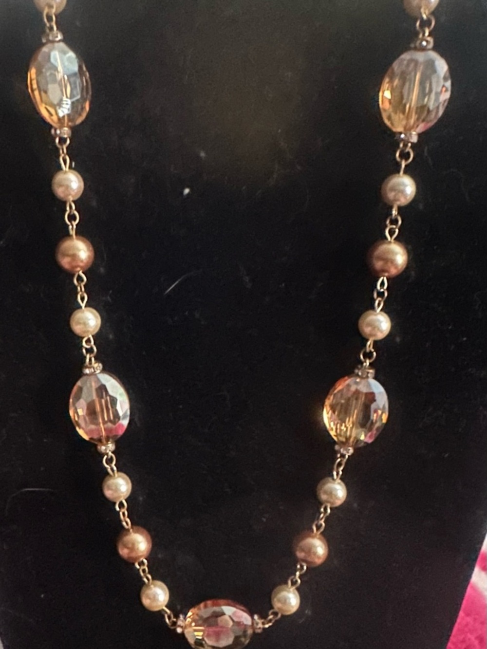 Chaps Gold-Tone Faceted Crystal and Pearl Necklace